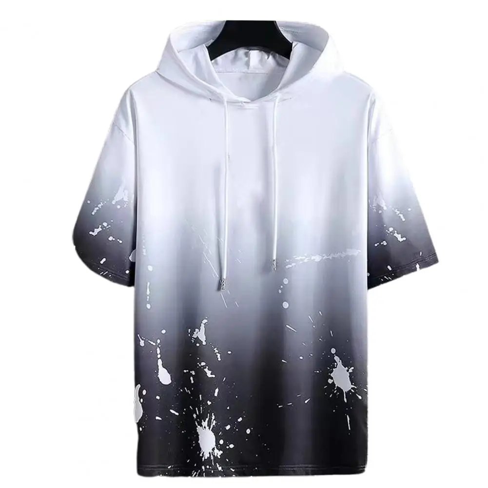 Men Hoodie Hooded Hip Hop Gradient Splash Ink Print Contrast Color Summer T-shirt Daily Clothes