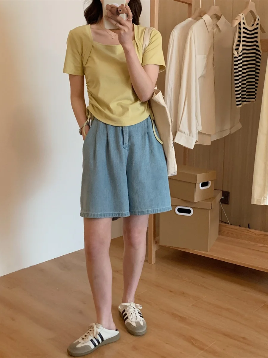 เสื้อยืดผู้หญิง แขนยาว ผูกโบว์ สีพื้น เรียบง่าย สไตล์ลำลอง สำหรับฤดูร้อน คอกลม ความยาวอื่นๆ 00%