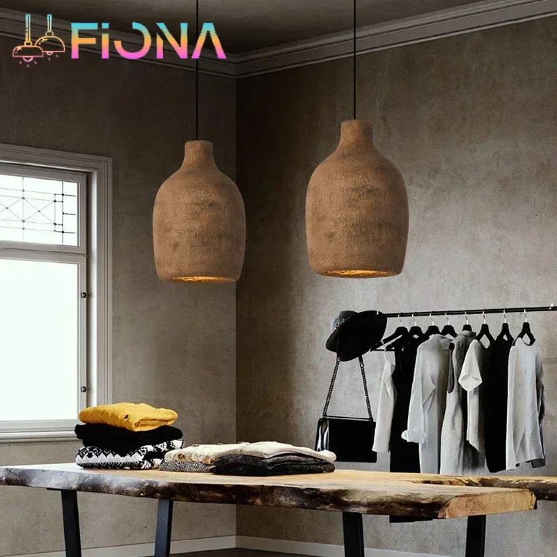 

Wabi-sabi Chandelier Nostalgic Pendant Lamp Dining Room Foyer Bedside Hanging Light Restaurant Nordic Cement Design Droplight