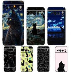 Black Cat Cartoon Cute Phone Case For Google Pixel 8 7 6 Pro 6A 7A 5G Soft Silicone Shockproof TPU Black Cover TPU Fundas