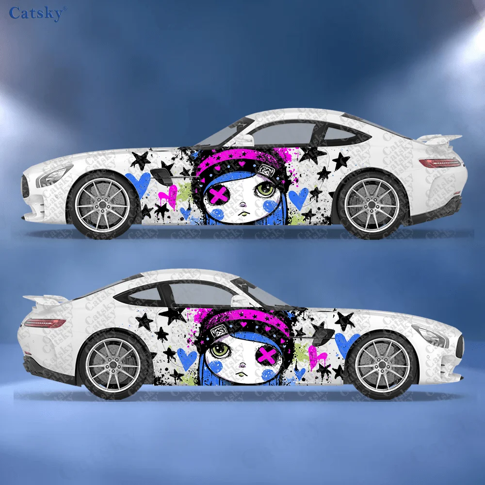 2pcs Asian X-eyed Girl Splatter Sticker, Durable, Fade-proof, Easy To Install and Remove Car Vinyl Wraps