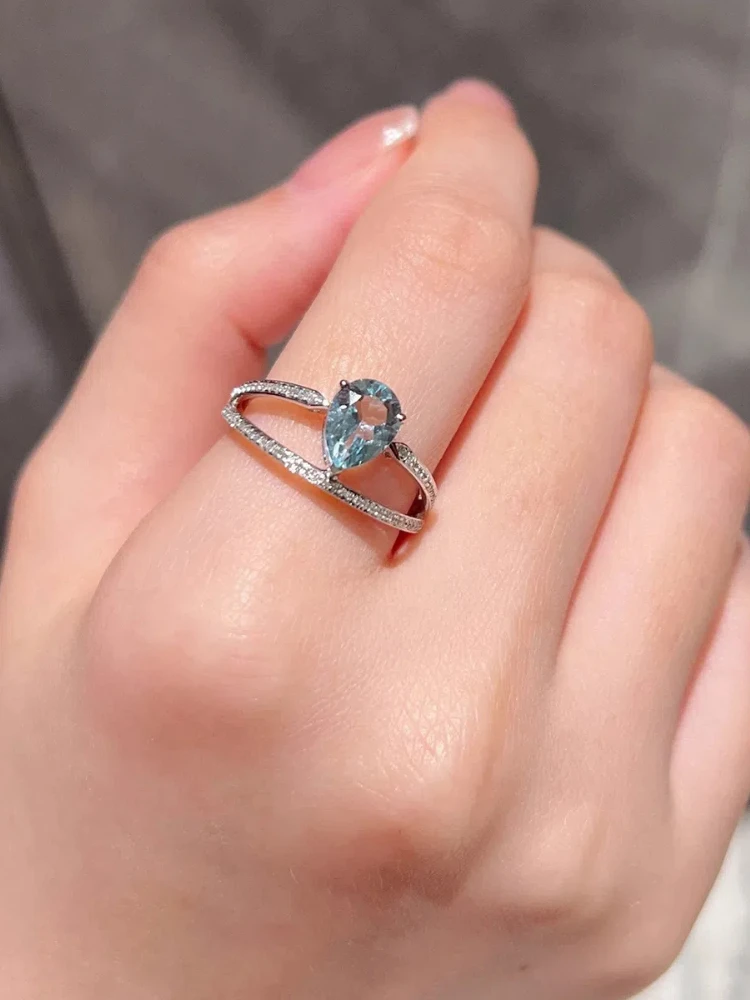 

S925 Sterling Silver Women's Ring Teardrop Navy Blue Ring Luxury Jewellery for Women Daily Wear Holiday Party Gifts