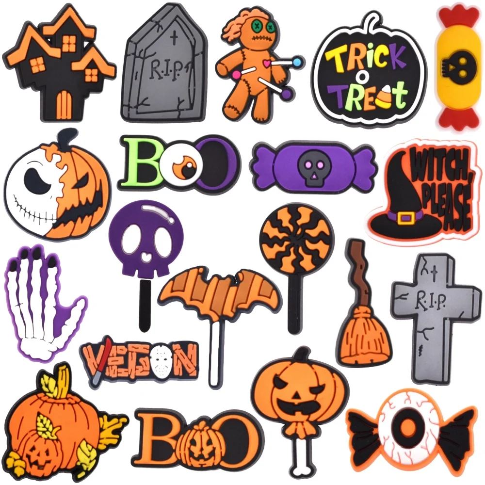 10Pcs Halloween Shoe Decor Charms, Cartoon Pumpkin Witch Ghost Bat Charms for Shoe Wristband Halloween Decor Party Gifts
