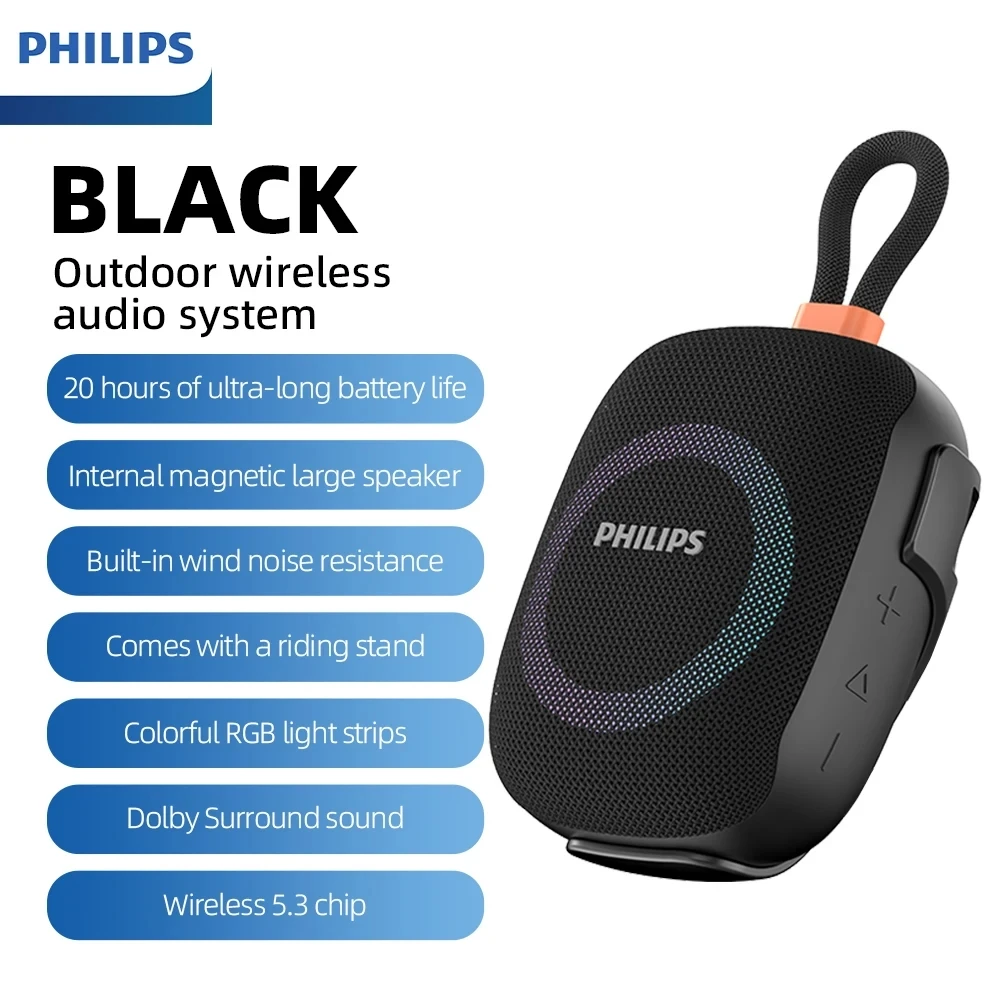 

Bluetooth-динамик Philips TAS1150/TAS1160, срок службы батареи 2000 мАч, водонепроницаемость IPX7, с микрофоном, для портативного использования на открытом воздухе, для езды на велосипеде, альпинизма