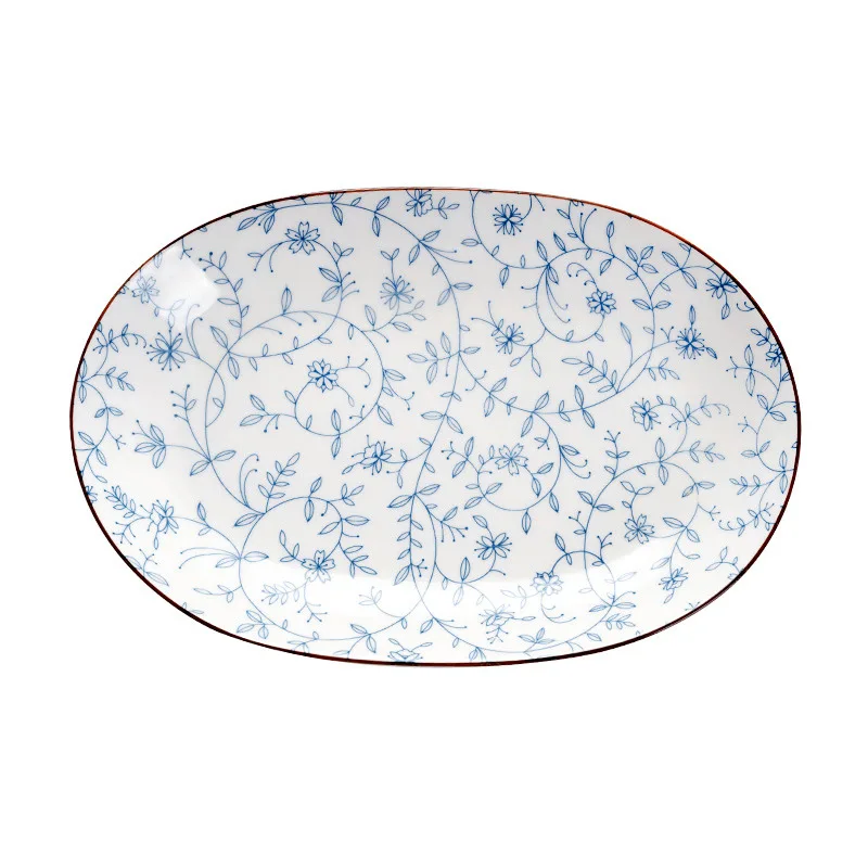 11inch Oval Steamed Fish Plate Blue And White Ceramic Long Plate Porcelain Dinner Plate Household Rectangular Tablewear