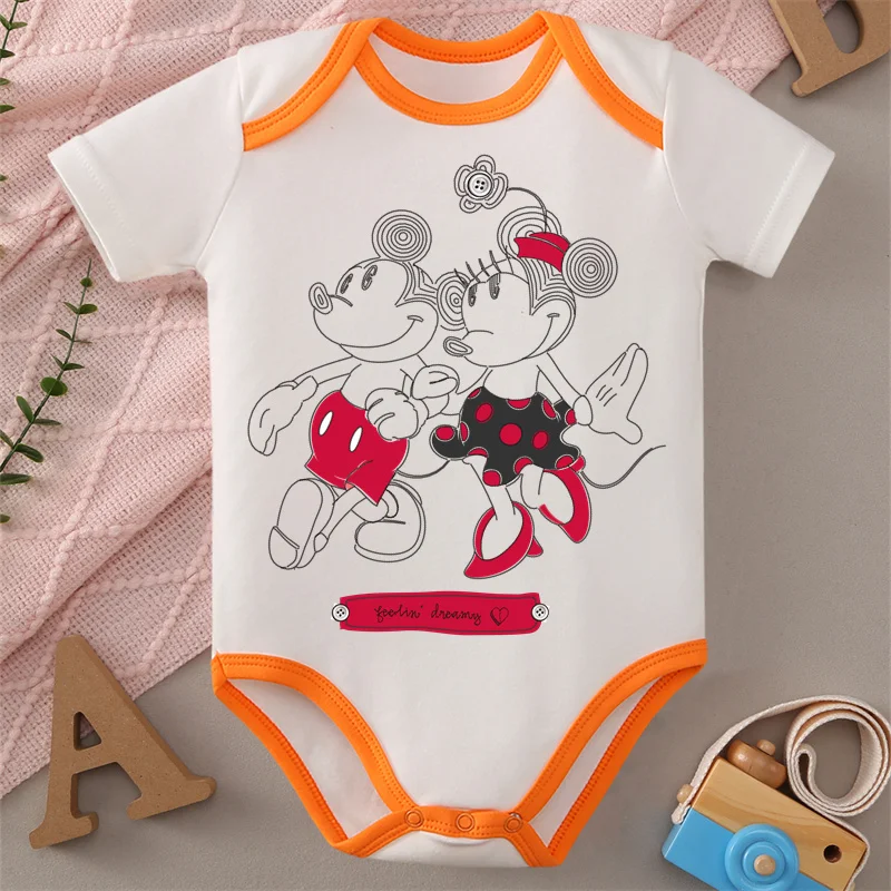 

MINISO, детская одежда из 100% хлопка, детский комбинезон, боди с милым принтом Микки для новорожденных от 0 до 12 месяцев