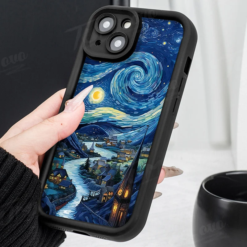 Van Gogh Starry Sky Oil Painting Case for iPhone 14 15 Pro Max 13 12 11 X XS XR 7 8 Plus SE 2020 Silicone Printing Protective