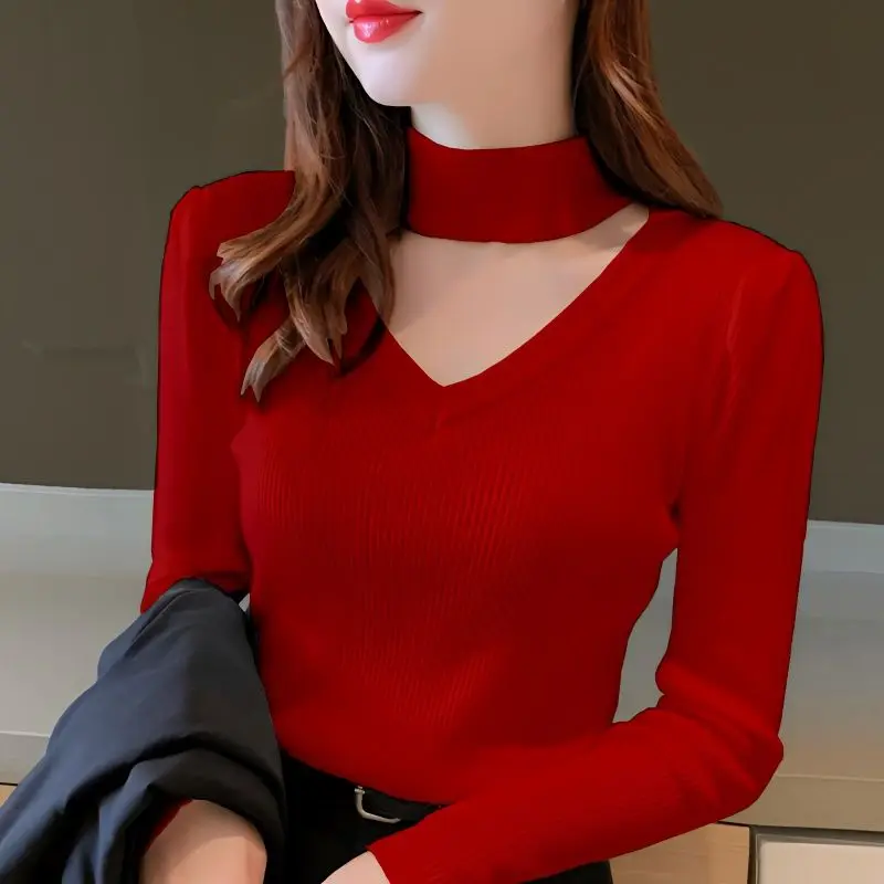 Fashion Solid Color Spliced Hollow Out Sweaters Women\'s Clothing 2023 Autumn Winter New Loose Knitted Pullovers All-match Tops