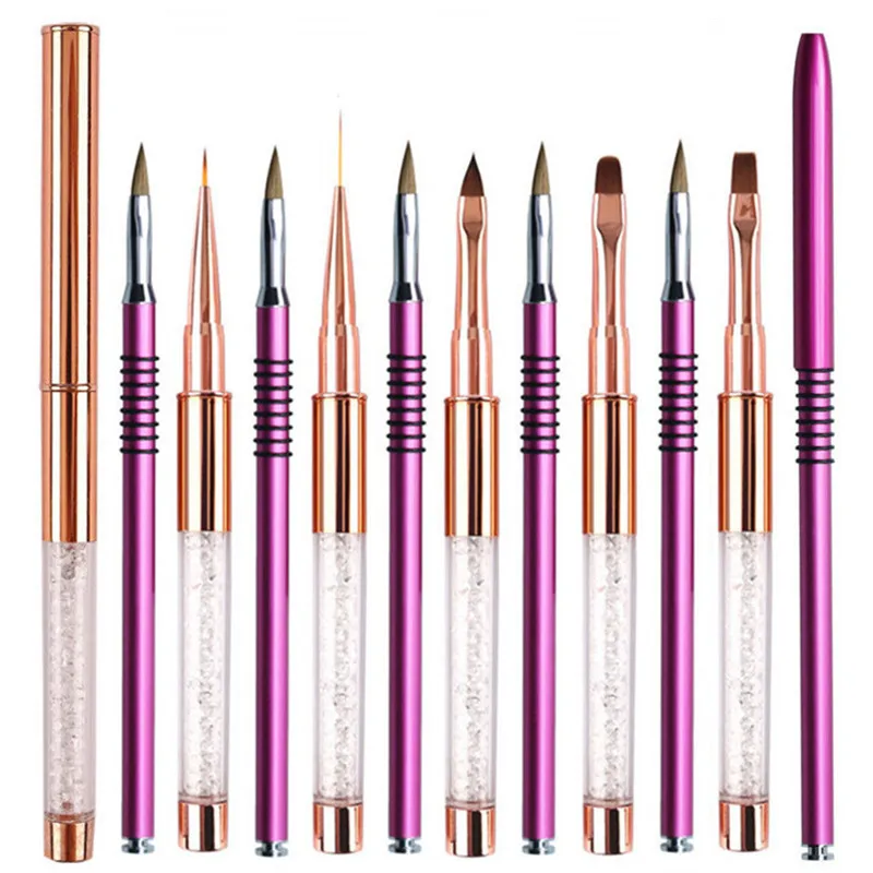 

2Pcs Nail Art Acrylic UV Gel Extension Builder Rhinestone Painting Brush Lines Liner Pattern Drawing Pen Manicure Tool