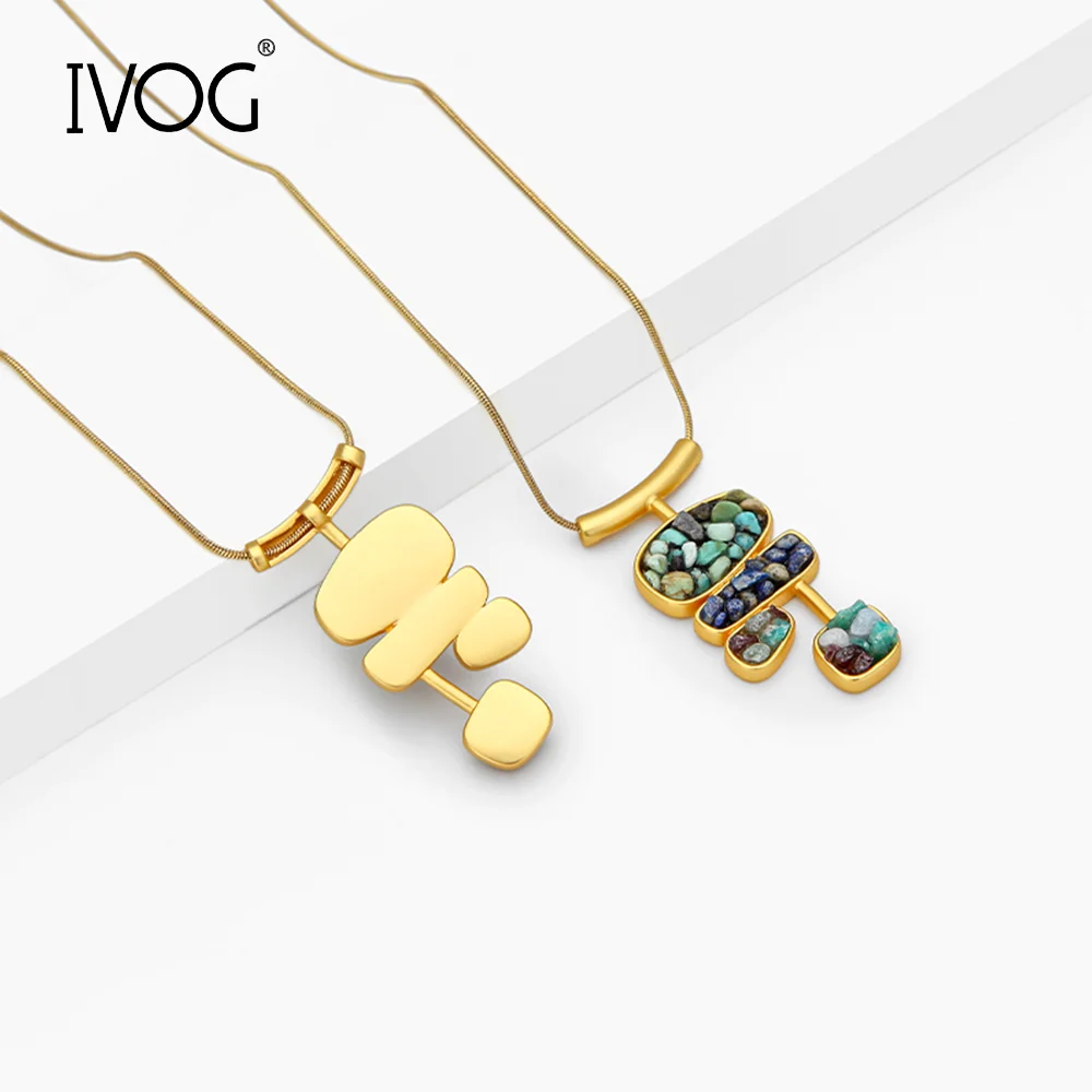 IVOG Natürliche Halbedelsteine Gold Farbe Halskette Für Frauen Einzigartige Multi-Stein Anhänger Halskette Mode Schmuck Geschenk