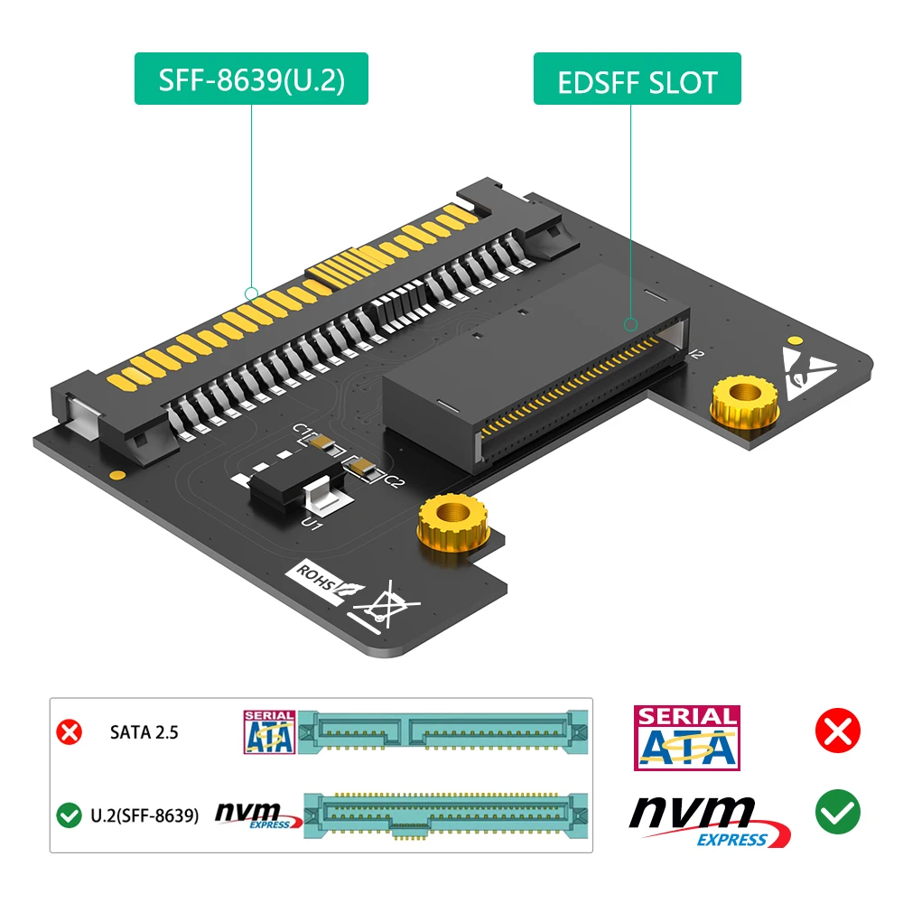 محول ناقل SSD قصير ، U.2 إلى مسطرة NVMe ، 1U ، EDSFF ، E1.S ، إصدار جديد