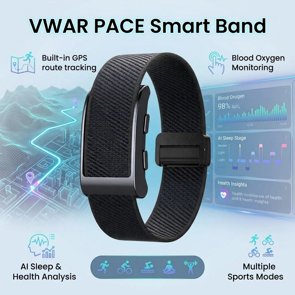 2026 VWAR PACE Screenless Smart Band Fitness Tracker Built-in GPS 24/7 Heart Rate Blood Pressure Monitor Smart Watch Men Women