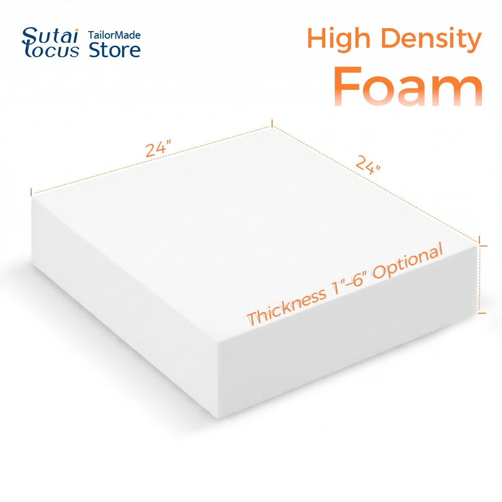 Sutailocus 24x24in High Density Foam Pad 1-6in Thick 50D Foam For Replacing Saggy Sofa Pad Couch Patio Furniture Cushion Filling