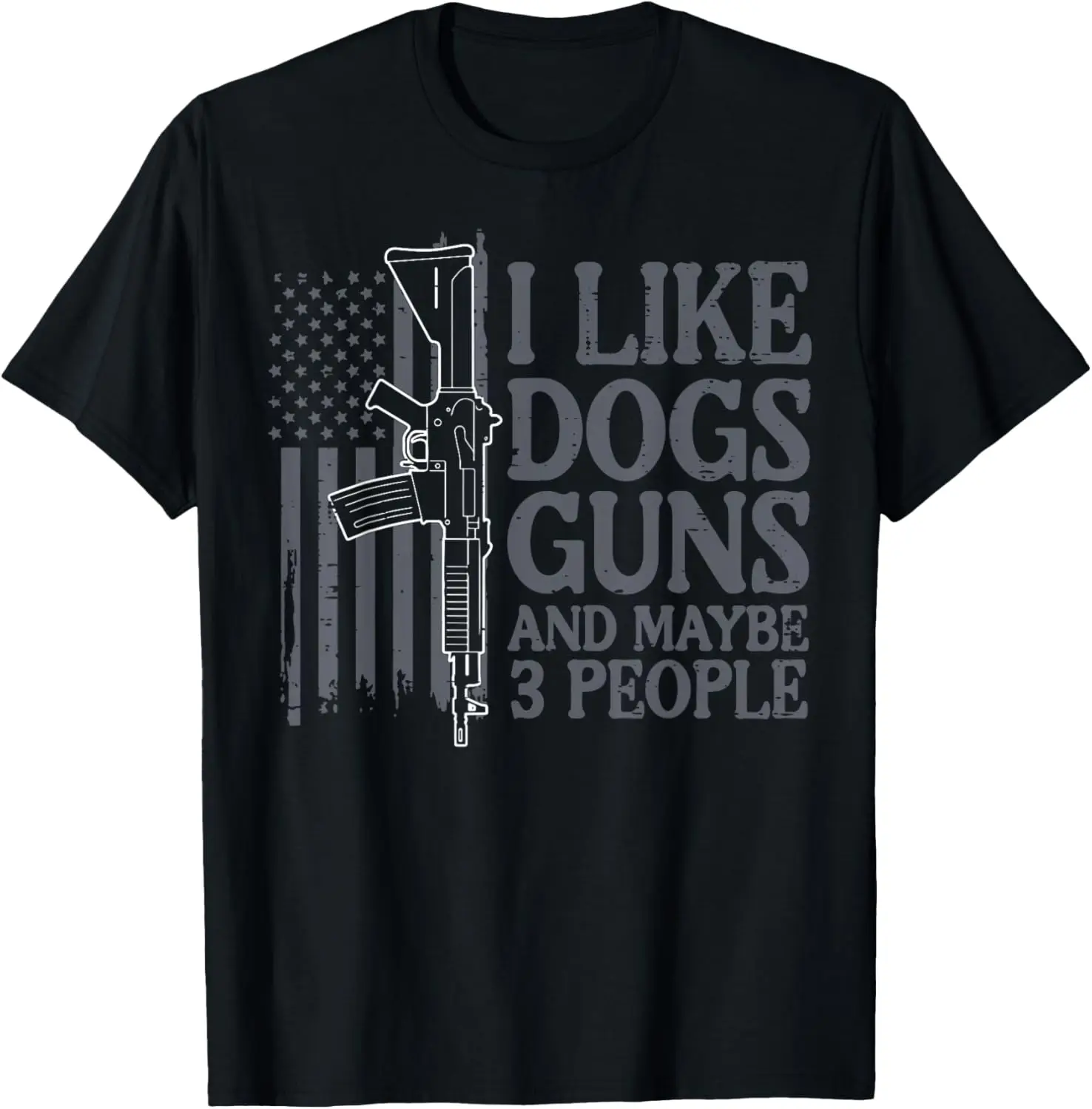 I Like Dogs Guns And Maybe 3 People US Flag Graphic Tee Casual Cotton T-Shirt for Men