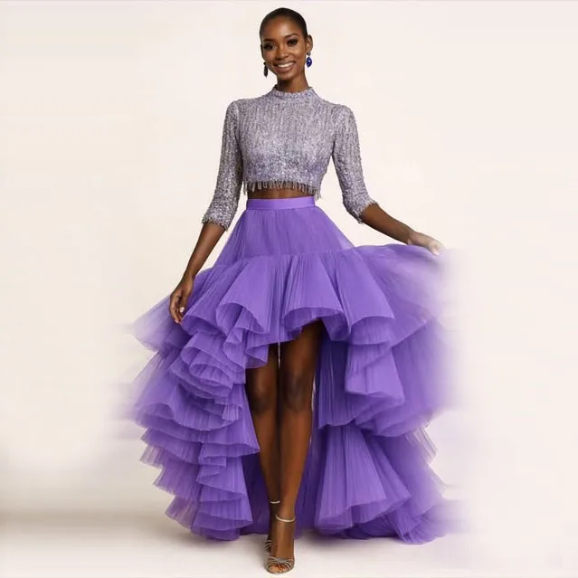 

Новая фиолетовая многослойная юбка из фатина с оборками для женщин, асимметричная длинная плиссированная юбка для вечерних мероприятий, модель 2026 года