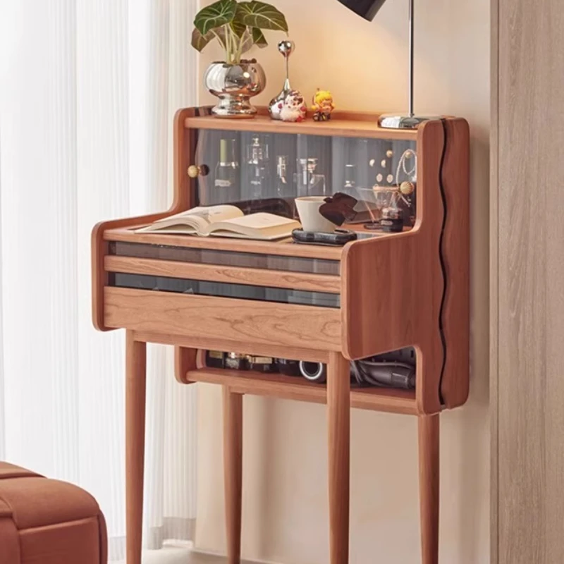 

Solid wood narrow dressing table Bedroom small apartment dressingCherry wood storage