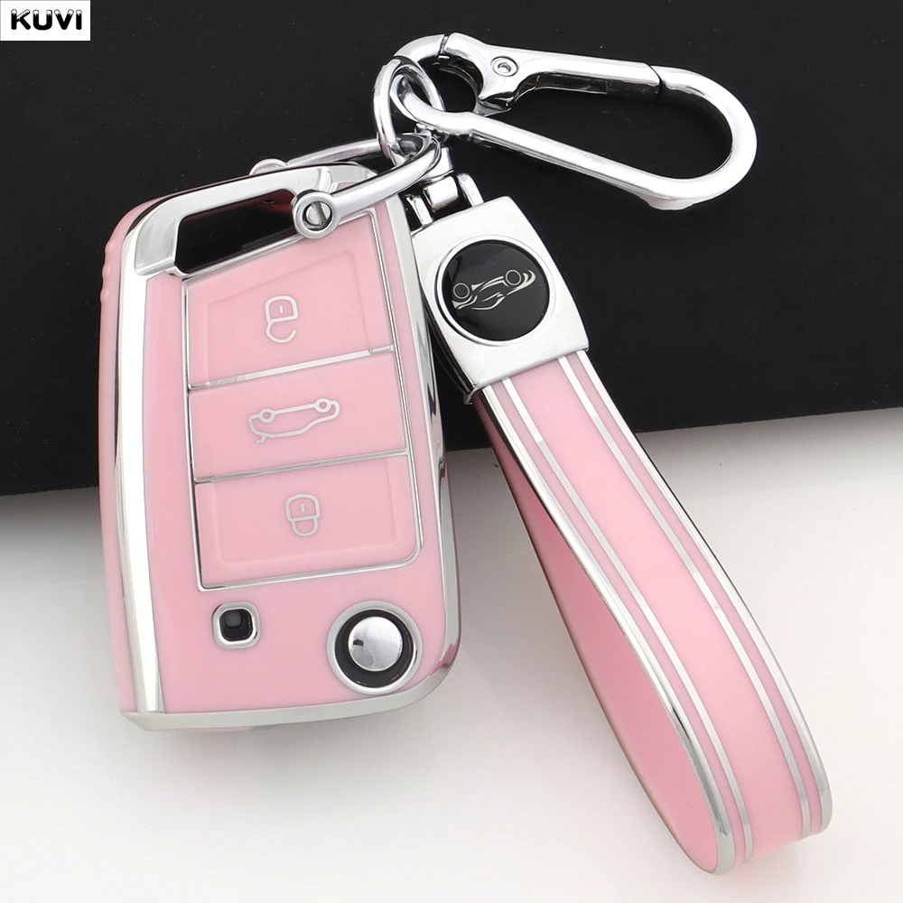 3 Buttons TPU Car Key Case Cover Holder For VW Volkswagen Golf 7 MK7 Tiguan MK2 SEAT Ateca Leon FR 2 Ibiza For Skoda Octavia A7