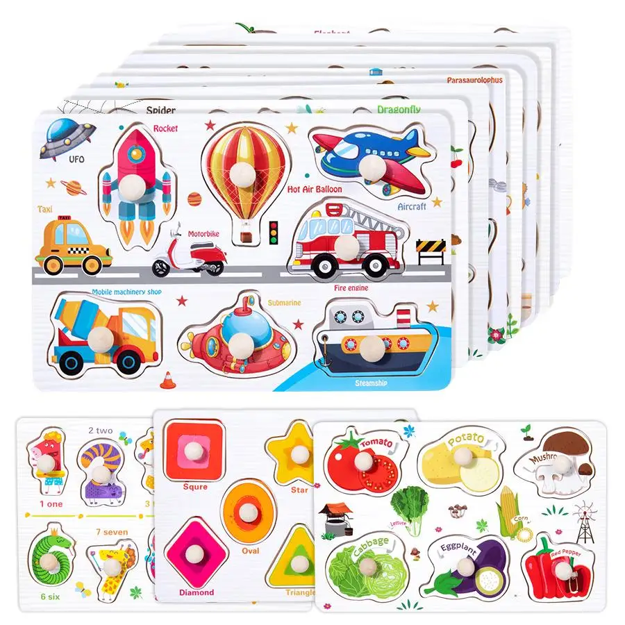 1pc Wooden Peg Puzzle, Easy-Grip Knob Handles Design, Density Board Matching Game for Cognitive Practice and Leisure Play XJM