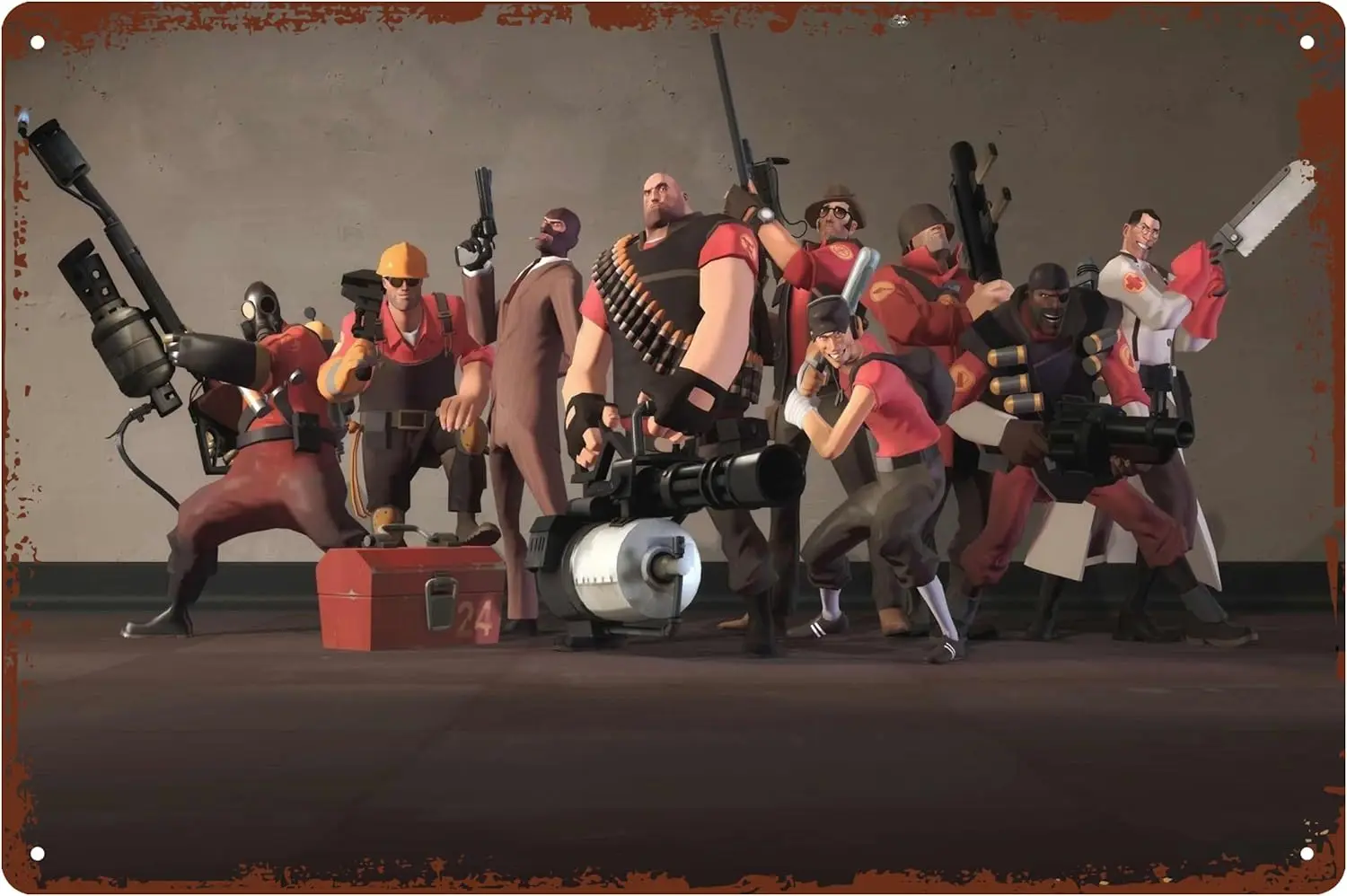 1p,Team Game Fortress 2 Video Game TF2 Metal Tin Sign ; Vintage Retro Man Cave Wall Decor Art