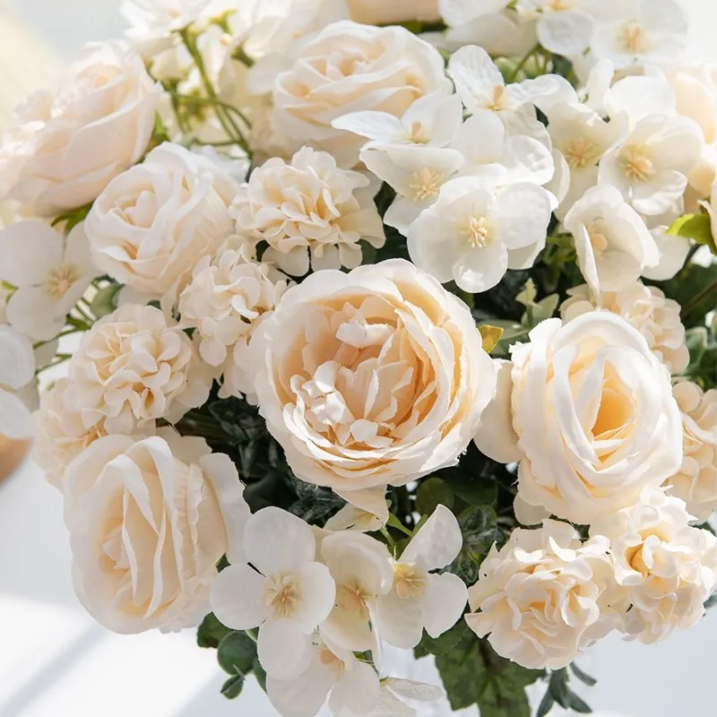 Künstliche Blumen 7 Zweige Seiden-Pfingstrose Rose Hortensie Hochzeitskranz Heim Zimmer Außenbereich Garten Bogen Festival Dekoration Arrangement Requisite – Detail 1