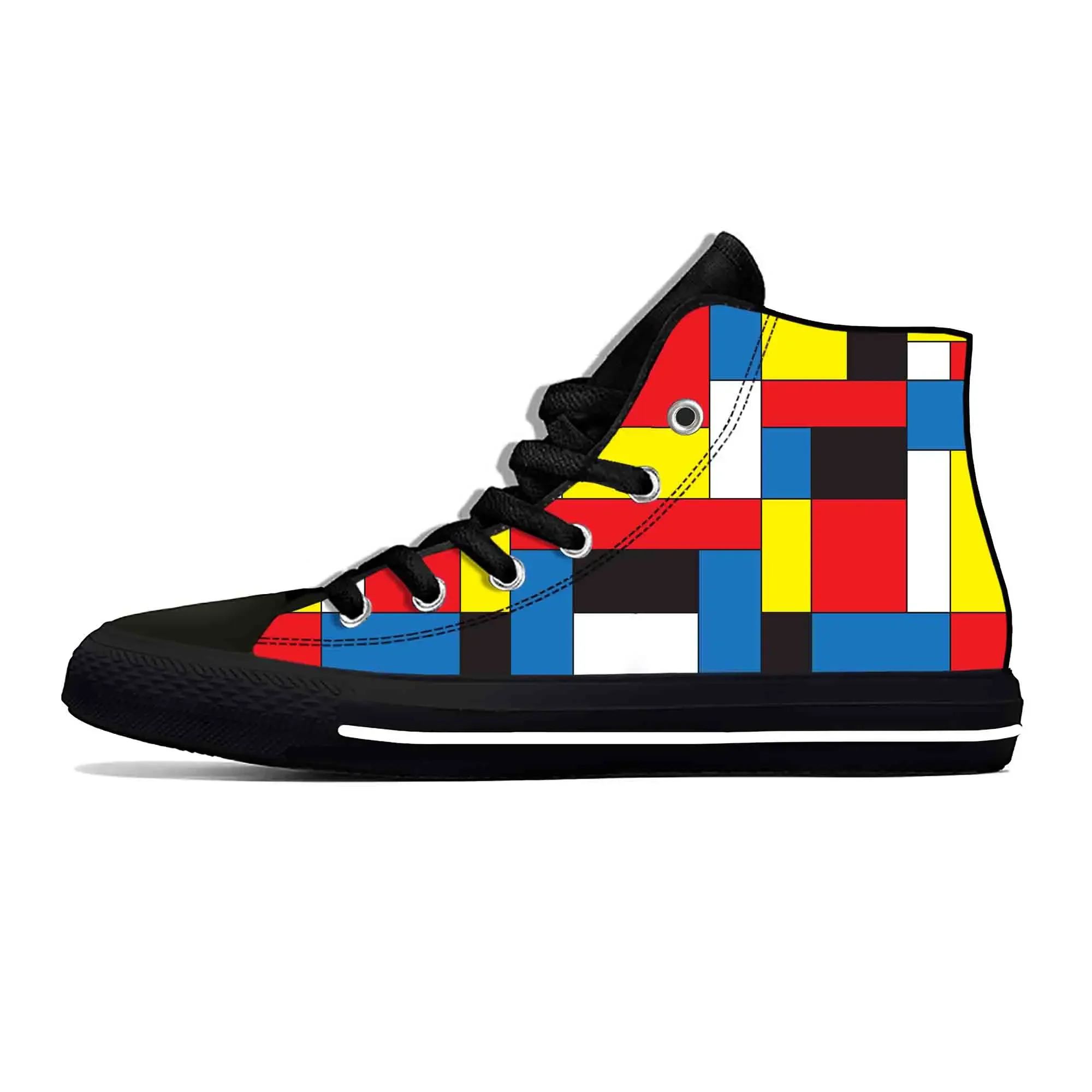 Piet Mondrian sepatu kain kasual lukisan pola geometris abstrak atasan tinggi nyaman bersirkulasi cetak 3D sepatu kets pria wanita