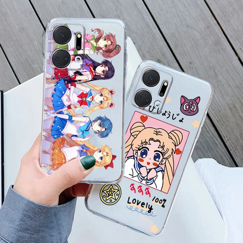 Capas transparentes do telefone para a honra, marinheiros, luas, coelho, menina, gato, anime, impresso, silicone, bonito, claro, desenhos animados, tampa do telefone, x7a, x7a