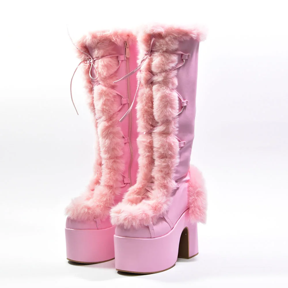 IPPEUM Y2K Platform Boots Women Winter Knee High Furry Cosplay Snow Botas Free Shipping Bratz Shoes