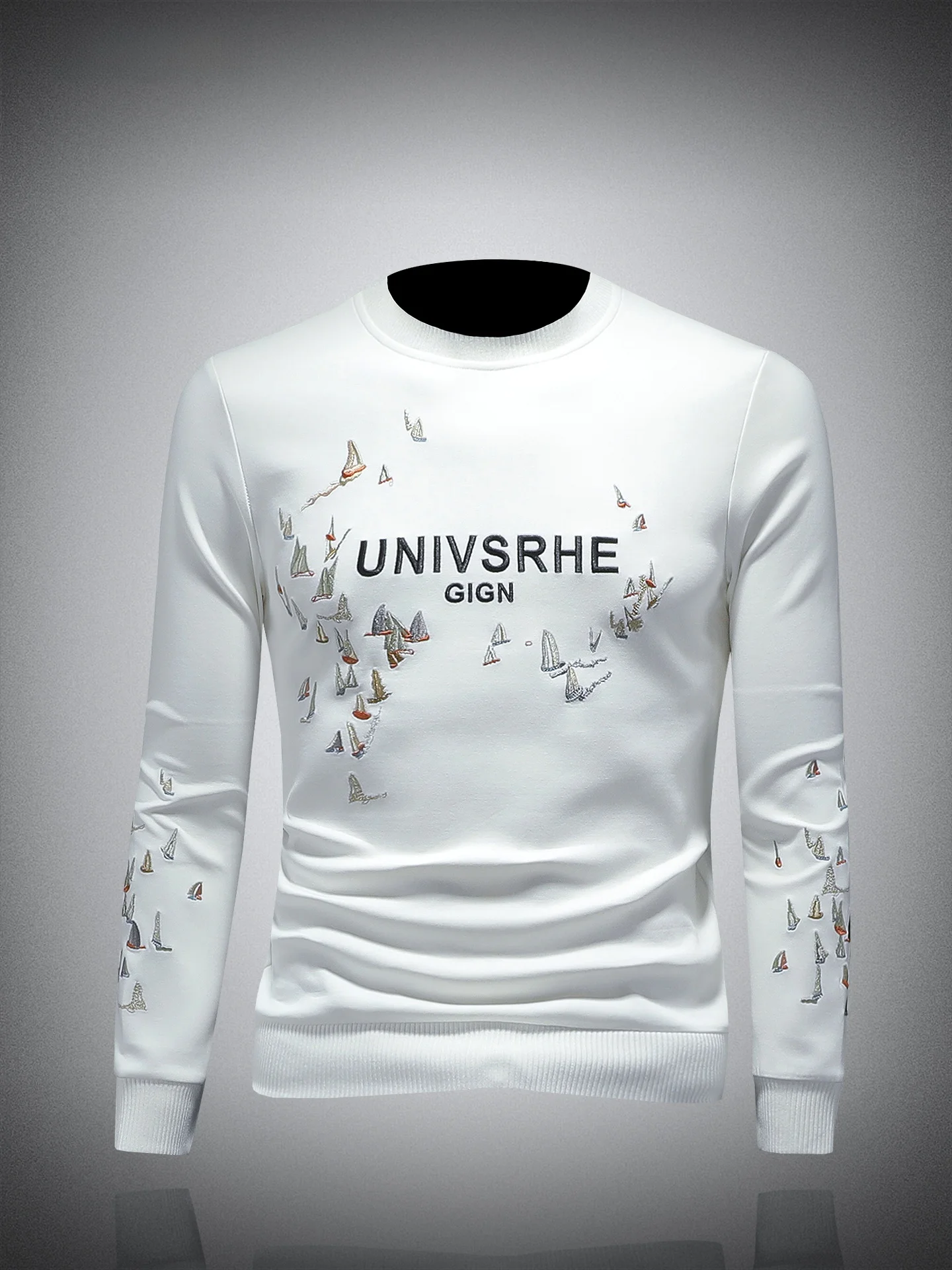 

round Ne Long Sve Men's Sweatirt Embroidered Casual Faion Autumn Wear Comfortable Breathable Cotton Blend