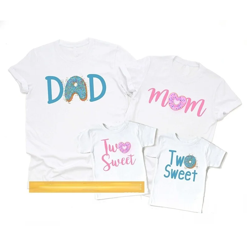 Donut 2nd Birthday Shirts Matching Family T-shirt Men Kids Women Tshirt Boys Girls Toddler Kids Two Sweet Party Doughnut Clothes