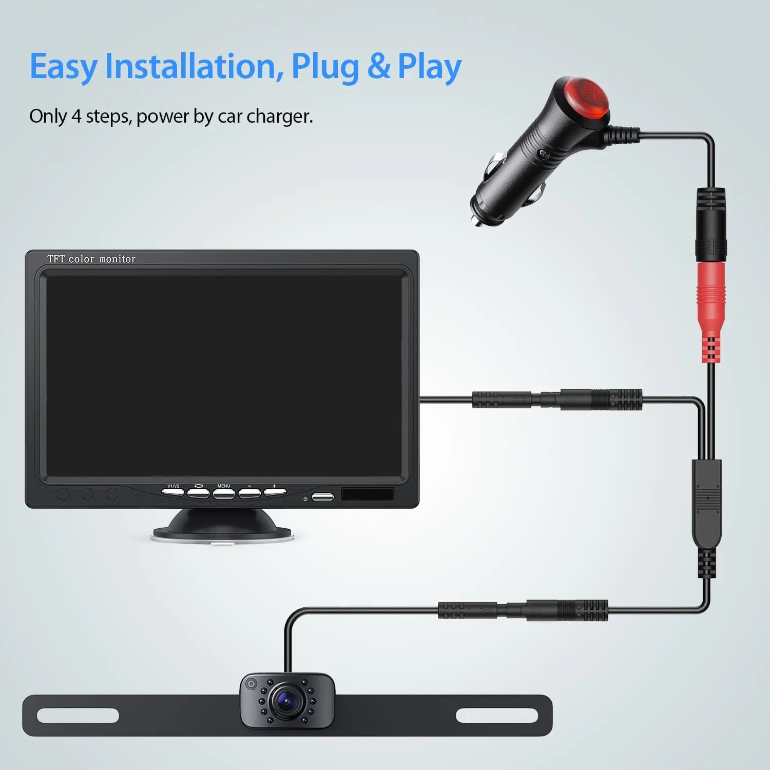 طقم كاميرا احتياطية أمامية/خلفية بدقة 7 بوصات عالية الدقة 2K مع رؤية ليلية، مقاومة للماء للشاحنات والسيارات RVs