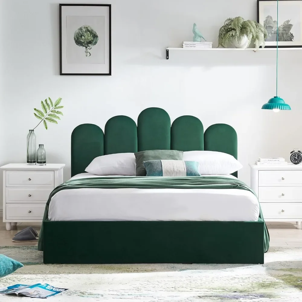 

Queen Size Bed Frame with Headboard, Upholstered Platform Bed with Hydraulic Storage System & Wood Slats Support, Bed Frame