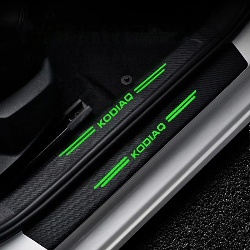 Luminous Car Door Sill Decals Stickers for Skoda Kodiaq Badge Octavia Superb Fabia 1 2 Karoq Rear Trunk Threshold Tape Interior view 4