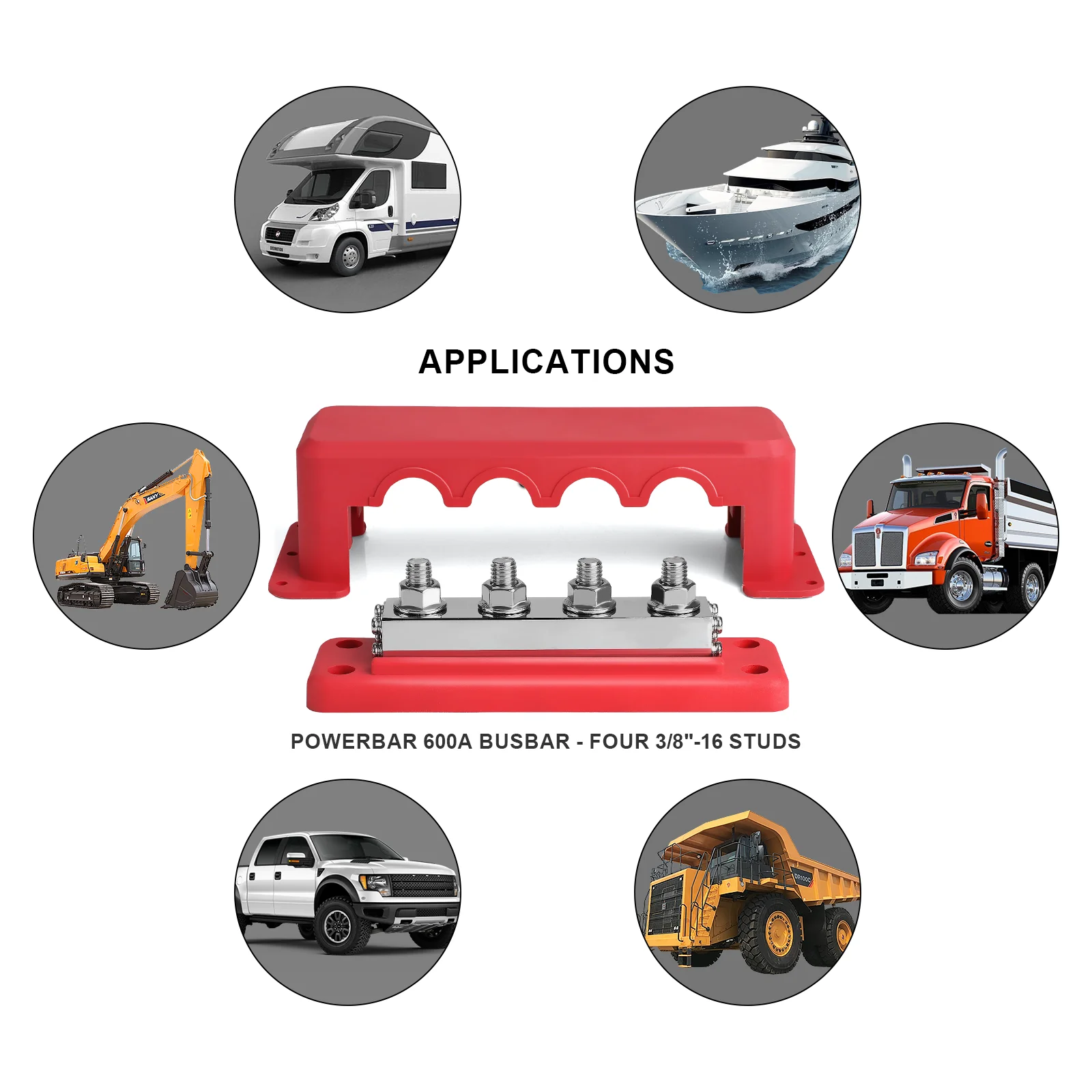 M10 Power Distribution Block Bus Bar 600A Buss Bar 24v Electrical Terminal Block 3/8 inch for Caravan Truck Boat Car Camper RV