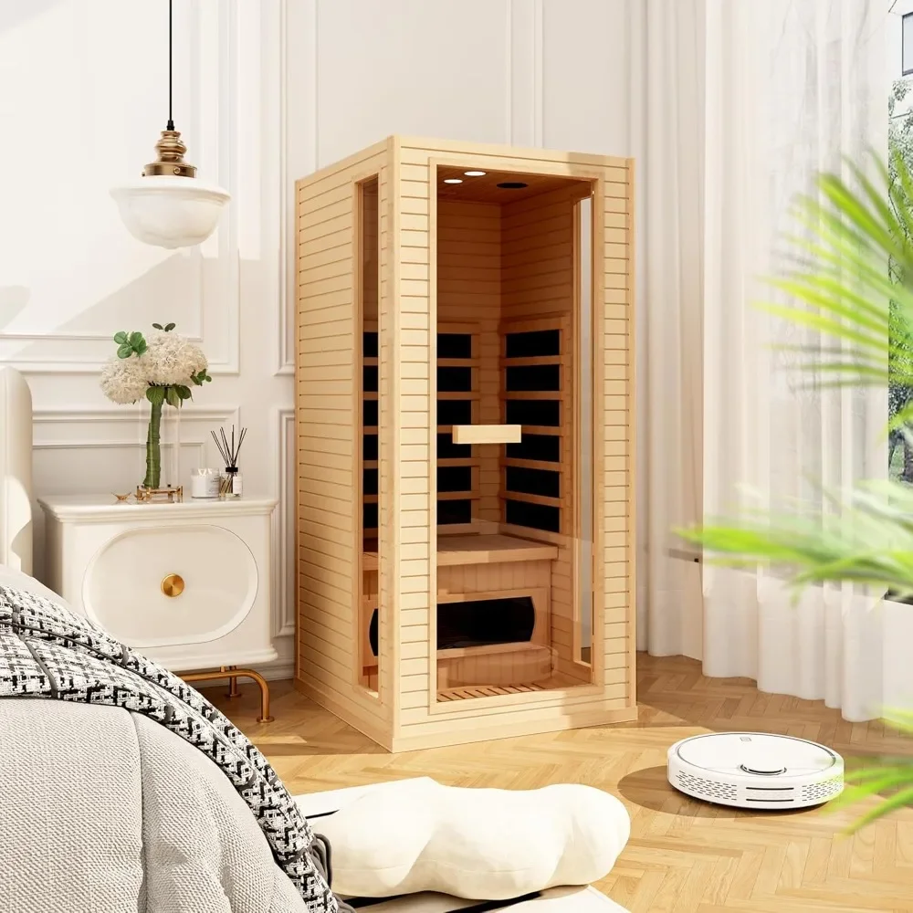 Infrared Sauna with Rapid Heating 4 Carbon Panels & 1 Carbon Tube, Bluetooth and 7 Color Therapy Lights，Indoor Dry Sauna