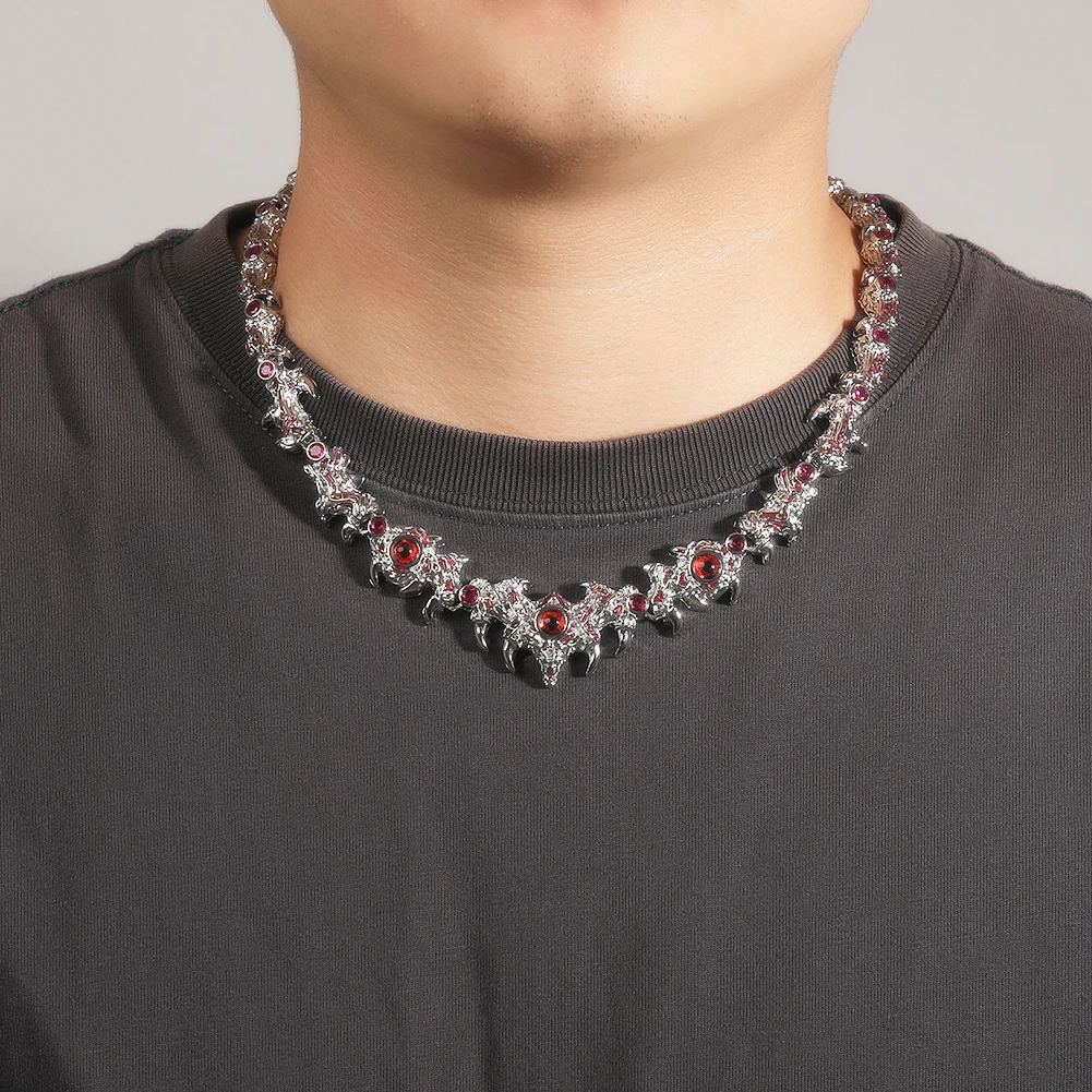 

UWIN Red Eyes Necklaces for Men Iced Out Thrilled Claws Red Cubic Zirconia Chain Necklace Hip Hop Jewelry for Gift