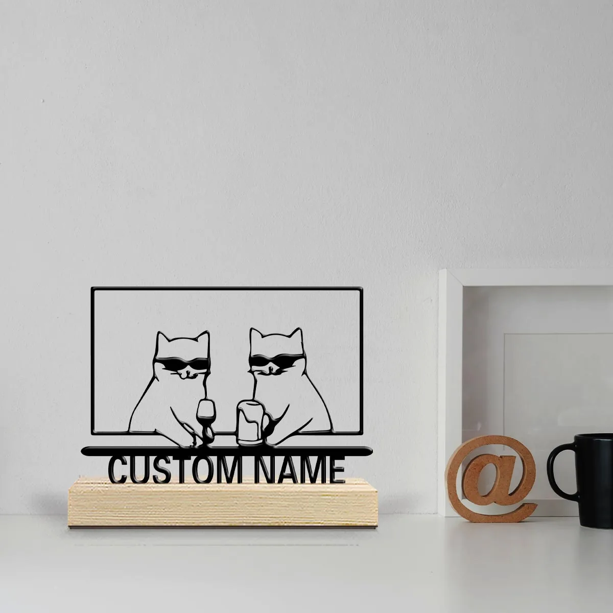 1pc Desktop Metal Ornaments Custom Name Equipped with Wooden Base Modern Rural Home Desktop Decorations