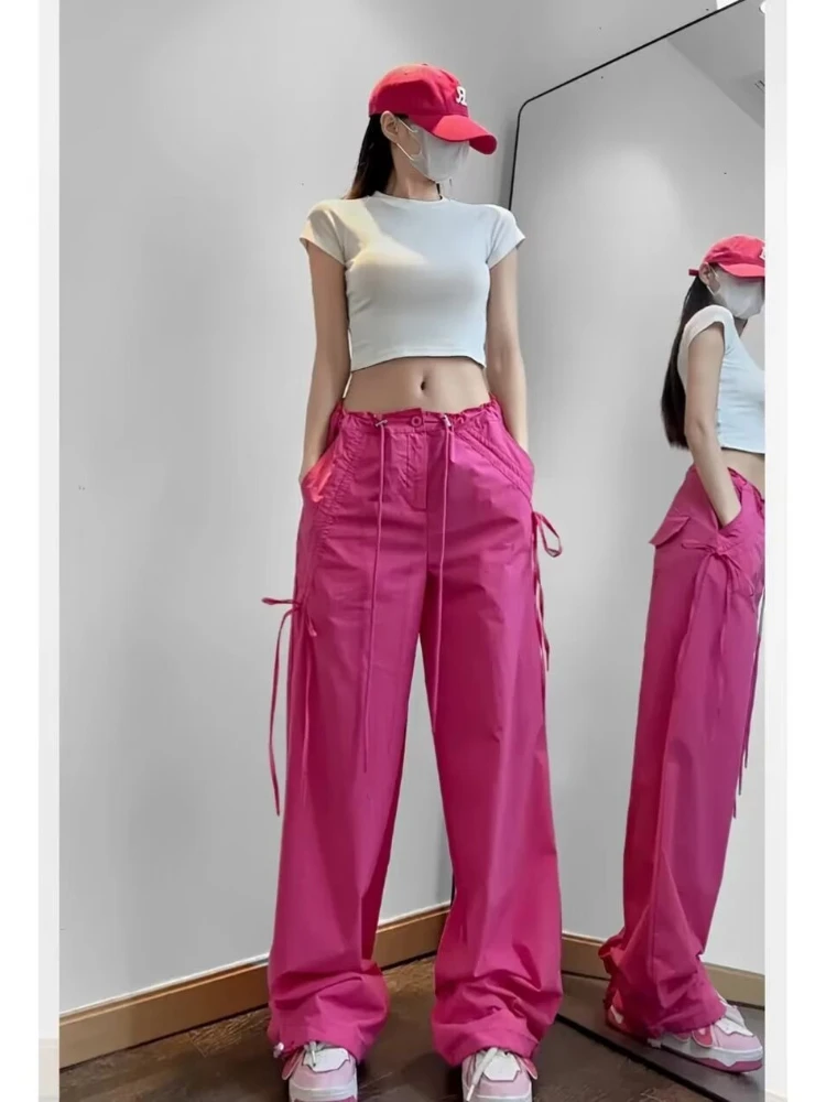 

Bowtie Work Pant Drawstring Slim Casual Women Pants Basic Office Ladies Solid Color Loose Fashion Straight Female Wide Leg Pants