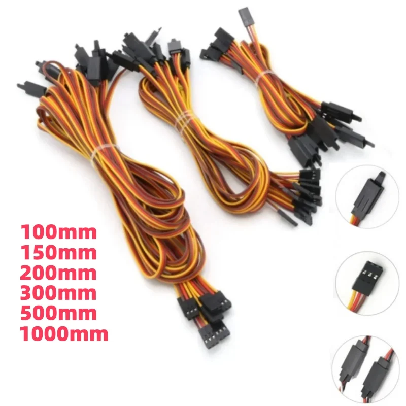 

10Pcs/lot 100 /150 / 200 / 300 / 500 / 1000mm Extension Lead Wire Cable Anti-loose 60 core Servo For RC Futaba JR Male to Female