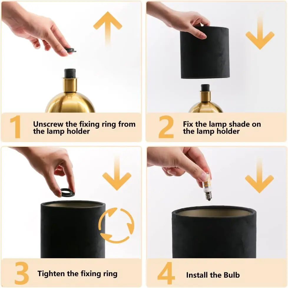 Mid Century Bedside Lamp with Brass Base, Black Fabric Shade for Bedroom, Living Room, Modern Table Lamp