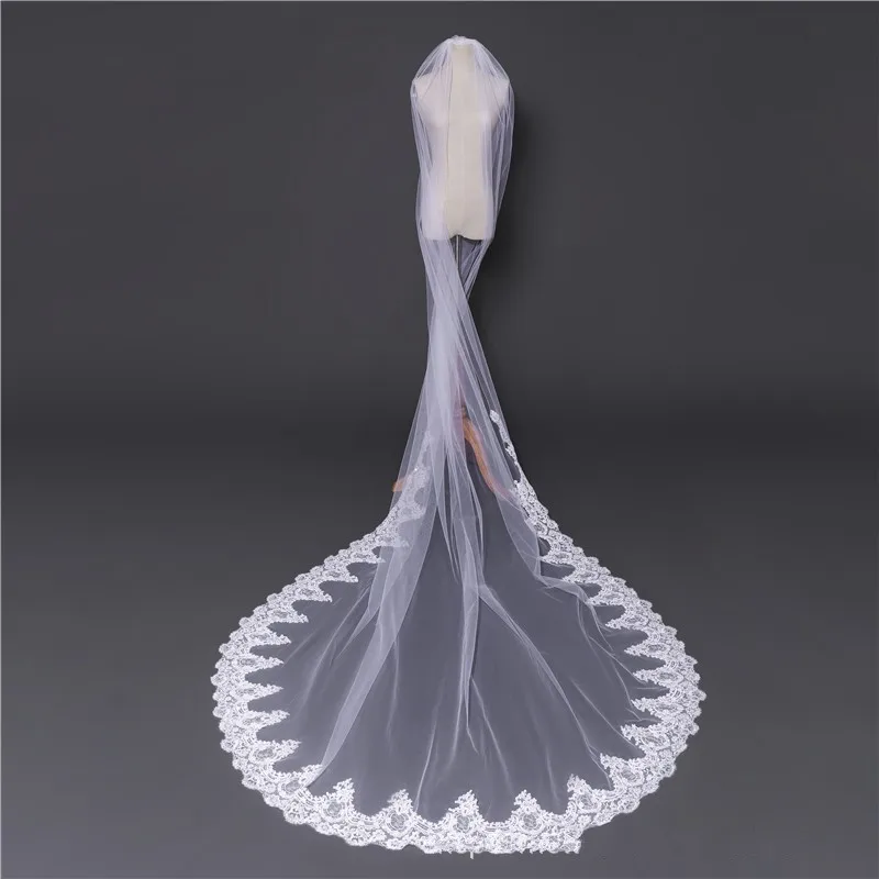 Elegant White Ivory Bride wedding accessories Lace Edge Wedding veil Boda mariage Cheap Bridal veils wianek komunijny boda