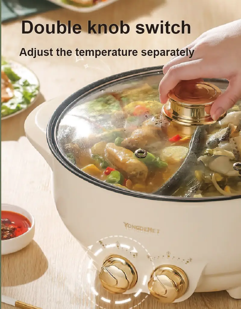 6L Electric Hot Pot Mandarin Duck Pot Non Stick Barbecue Integrated Pot Large Capacity Electric Cooking Pot Suitable 1-6 People