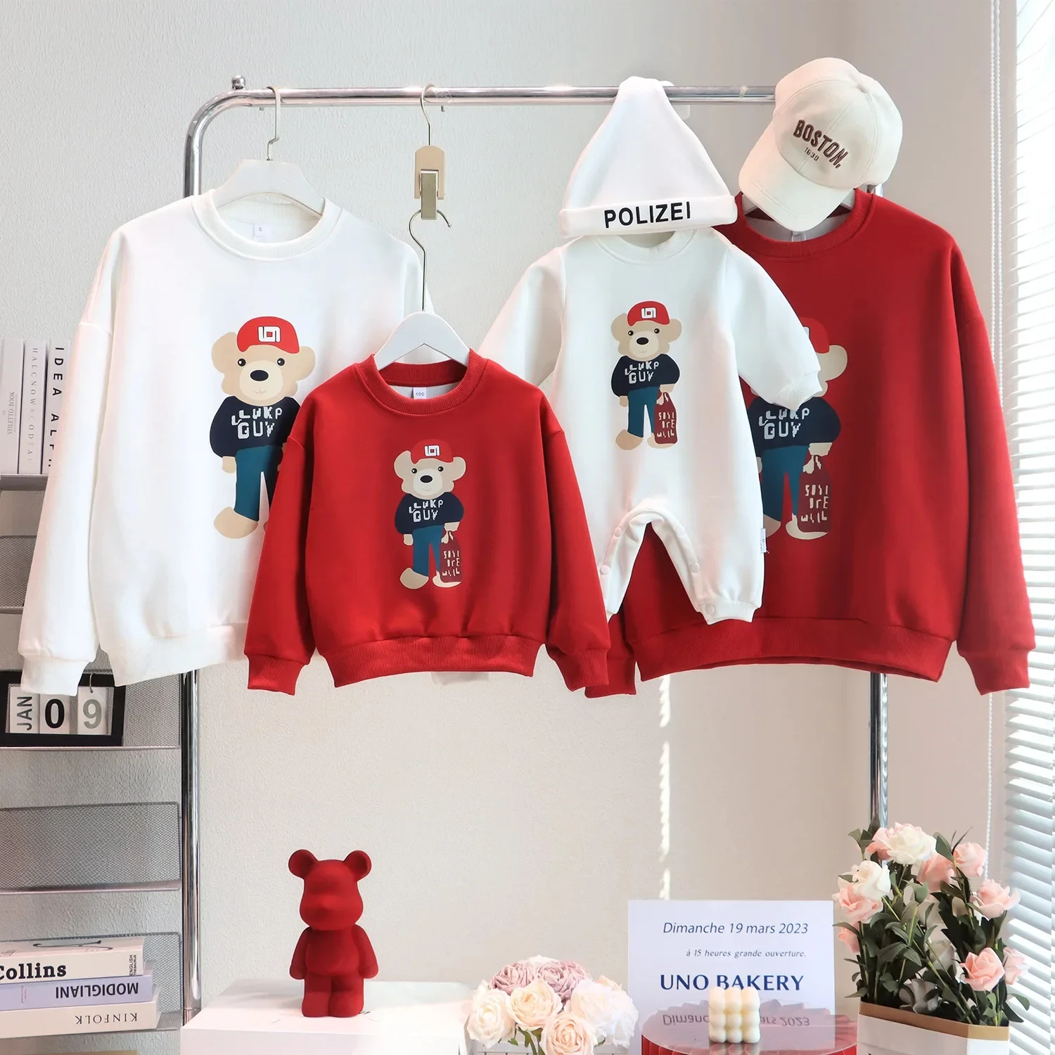 Family Bear Christmas Sweatshirts Parents and Children Matching Clothes Mother Father and Son Daughter Tops Baby Toddler Romper