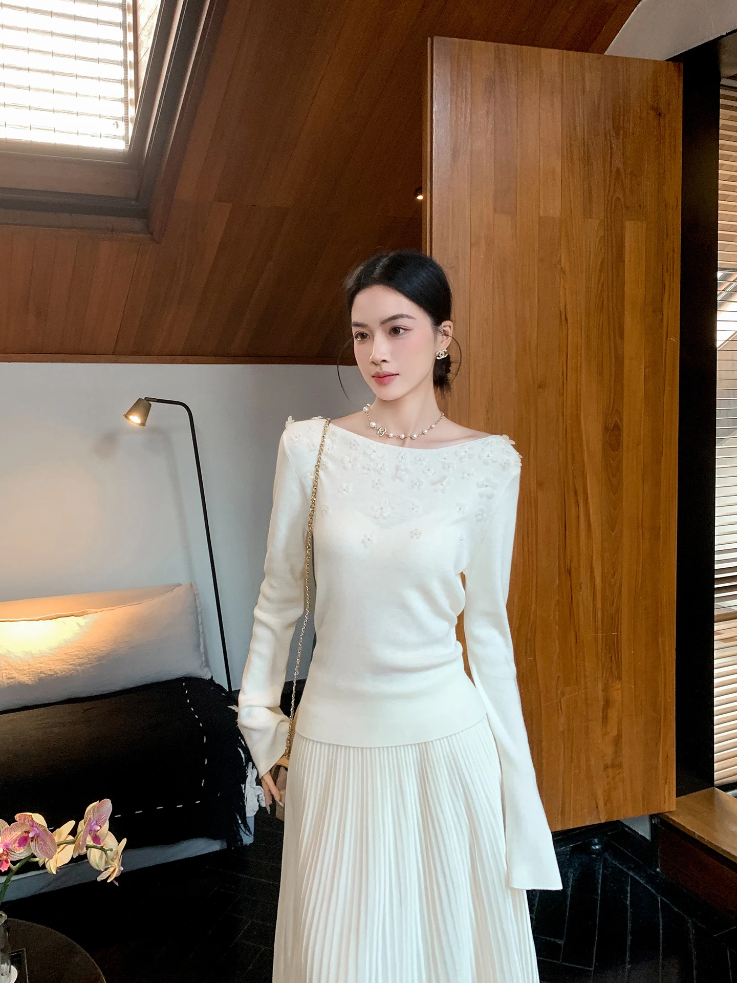 

Ele Knitted Sweater Women's Sve Floral 3D Print Long Sve Faionable Top High Quali Polyester Blend Spring 2026