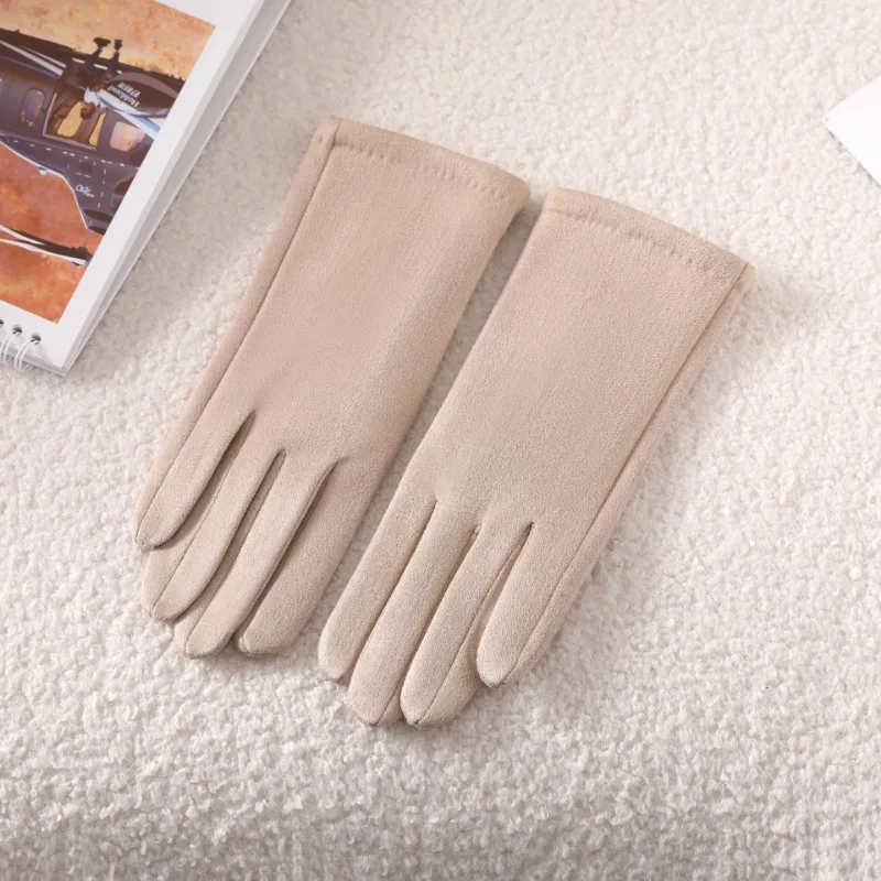 بسيطة الصلبة نمط أزياء أنيقة المرأة الشتاء قفازات من جلد الغزال الشتاء الدفء شاشة تعمل باللمس إضافة المخملية سميكة مرونة أريكة #4