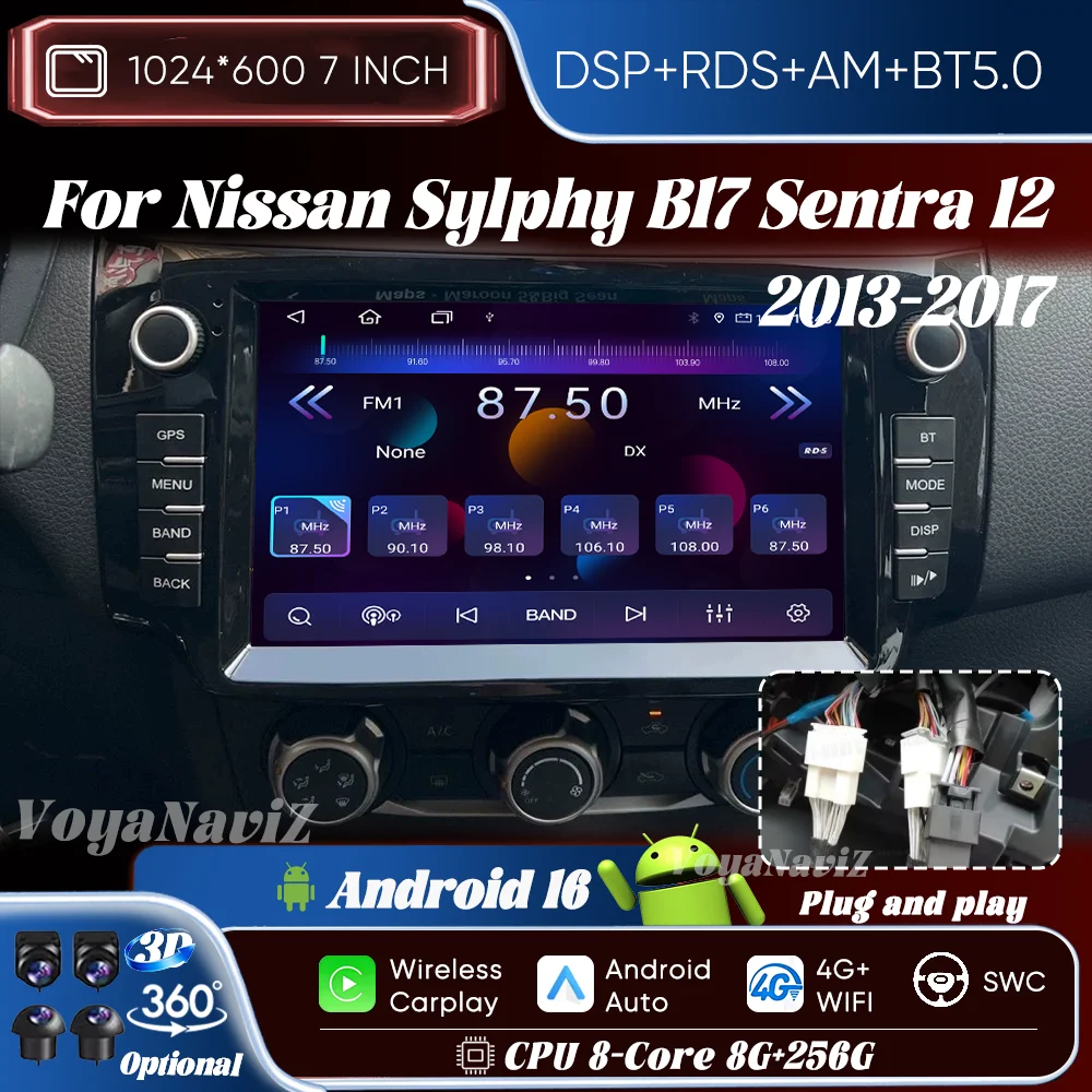 Android 16 Car Radio For Nissan Sylphy B17 Sentra 12 2013-2017 Intelligent Systems Wireless Carplay Auto GPS Stereo Touch Screen