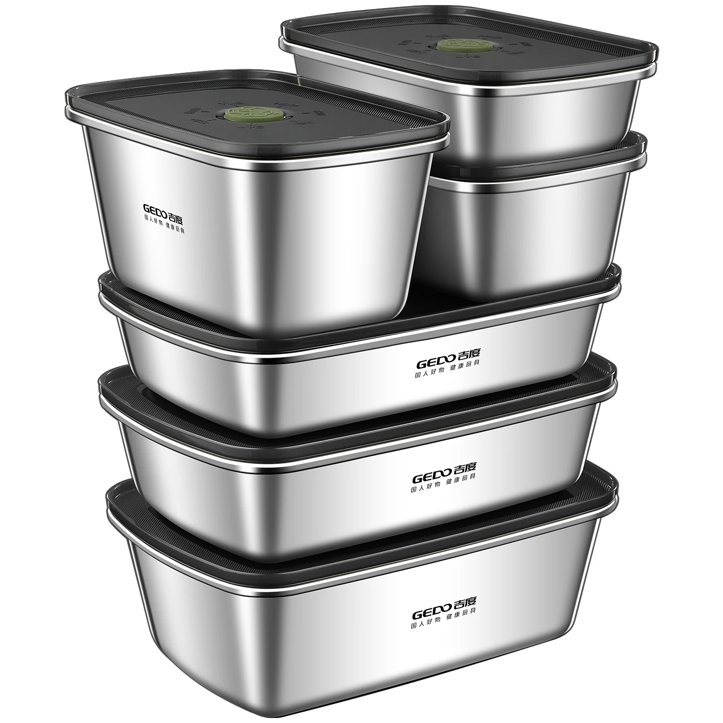 

LFGB Certification 304 Stainless Steel Kitchen Food Preservation Box Air Out Slight Vaccum Crisper Well Sealed Seafood Container