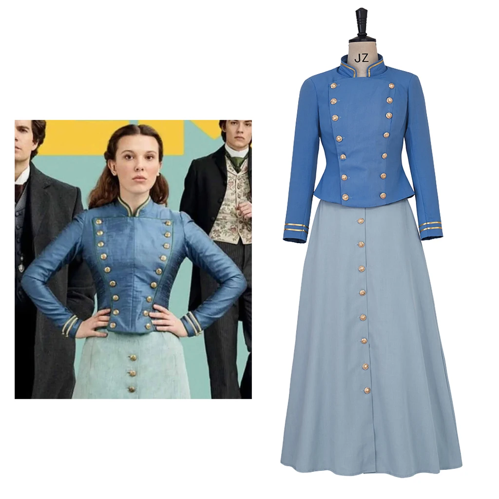 Enola Holmes 2 Cosplay Costume Dress Victorian Edwardian Double Breasted Jacket Skirts Full Set Women Enola Outfits