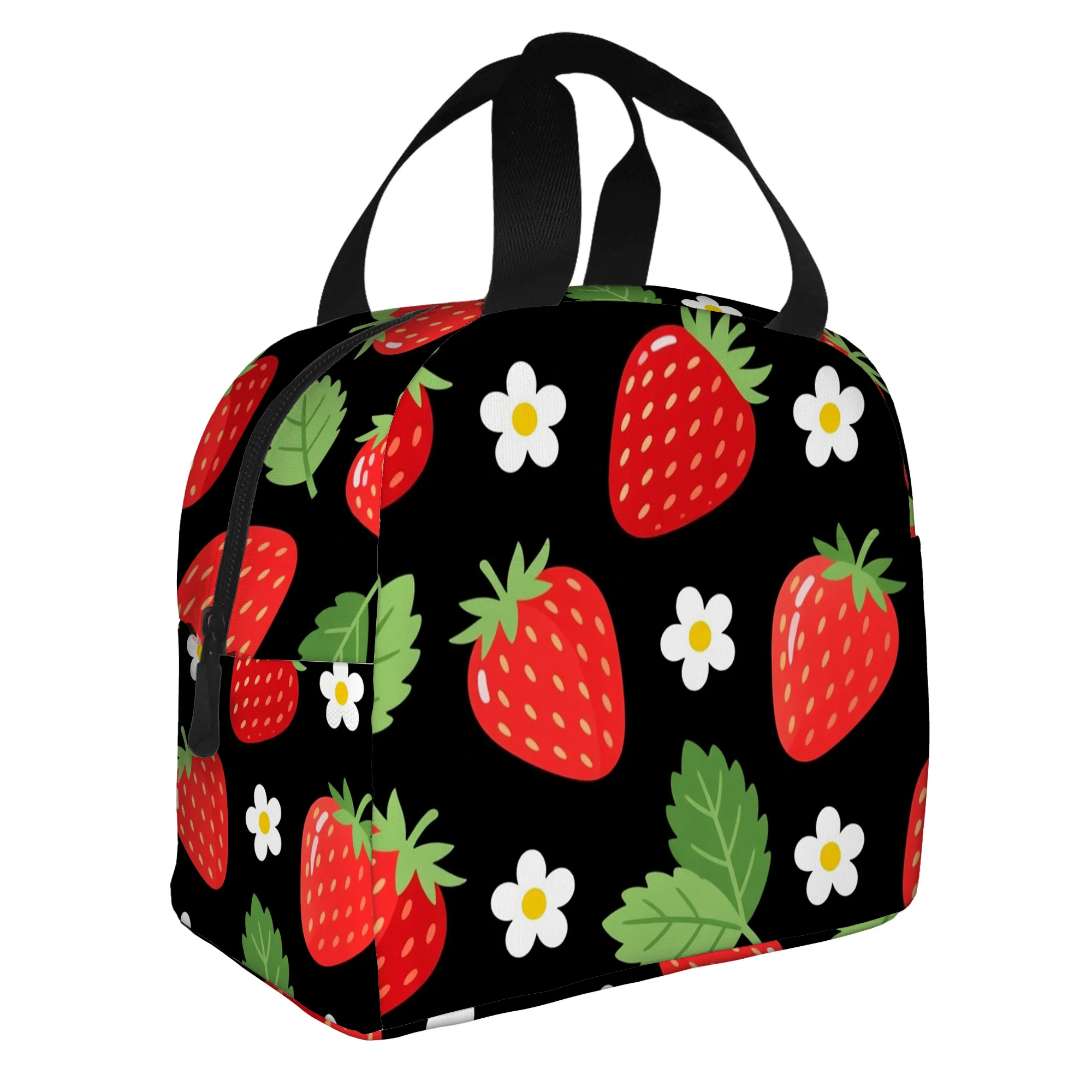 Strawberry Thermal Lunch Bag Insulated Portable Picnic Tote Reusable Food Storage Handbag for Office School Travel