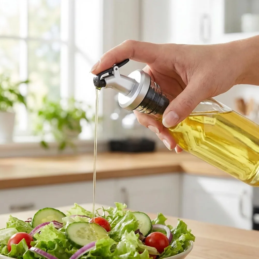 5 Pcs Oil & Vinegar Dispenser Set with Caddy Stand, Glass Salt Pepper Shakers, Drip-Free Pour, Ideal for Kitchen Dining Travel view 5