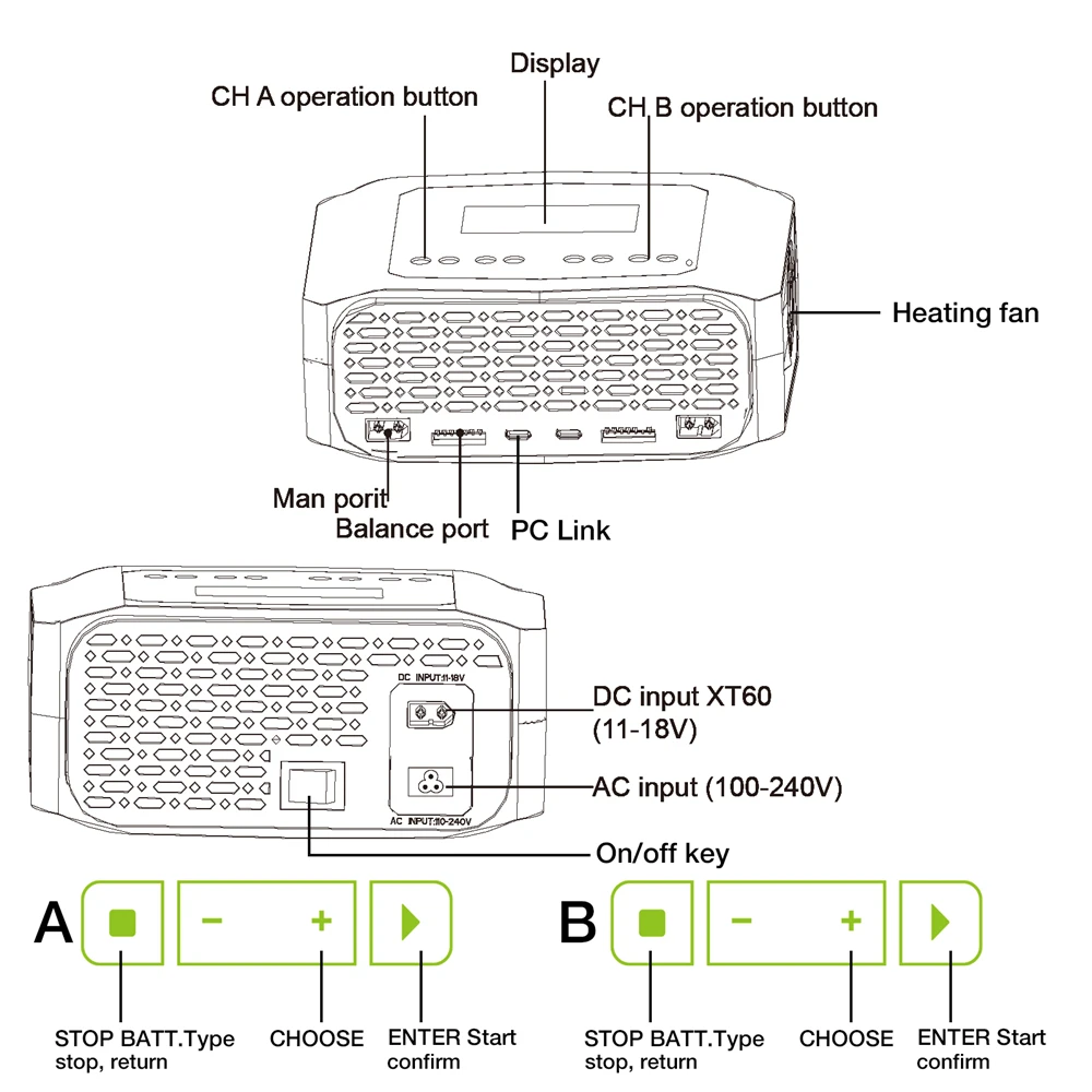 HTRC C6X2 AC 150W DC 240W Dual Channel LCD-scherm Lipo-oplader RC Balansontlader voor 1 ~ 6S LiPo LiFe Lilon 1 ~ 15S NiCd NiMH